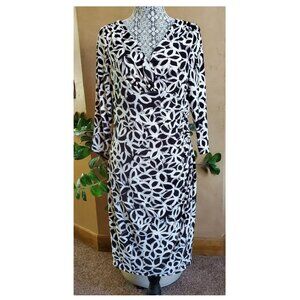 Ralph Lauren Sz 12 Dress Abstract Black White Stretch V-Neck Wrap 3 qtr Sleeve